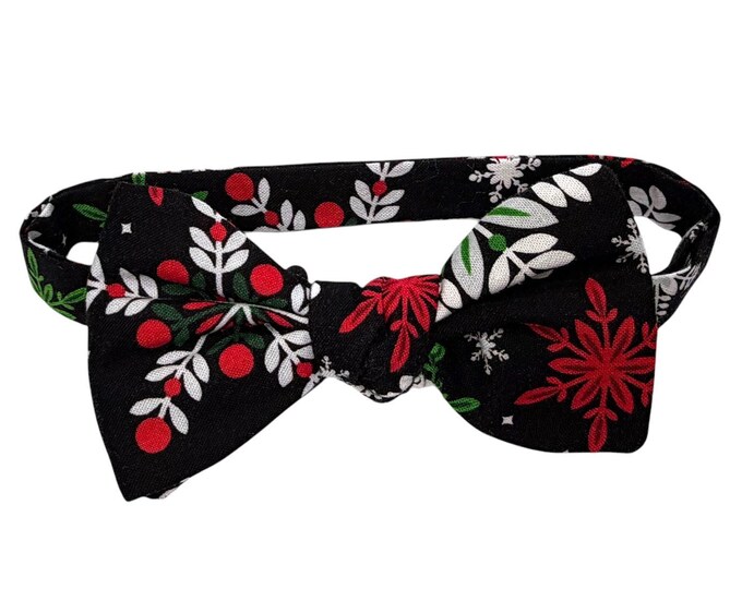 Men's Snowflake Bow Tie – Self-tie or Pretied, Cotton, Festive Black and Red Holiday Accessory