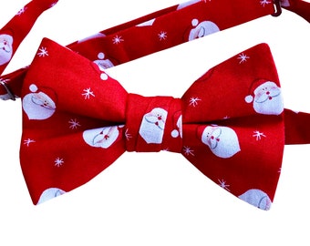 Handmade Pre-tied Bow Tie - Red Santa Claus - Cotton - Adult Men's Sizing - Crafted in the USA