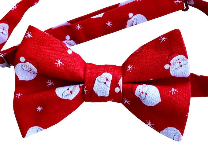 Santa Claus Handmade Pre-tied Bow Tie - Christmas Red and White Celebration - Cotton Bow Tie - Adult Men to Baby Sizing - Crafted in the USA