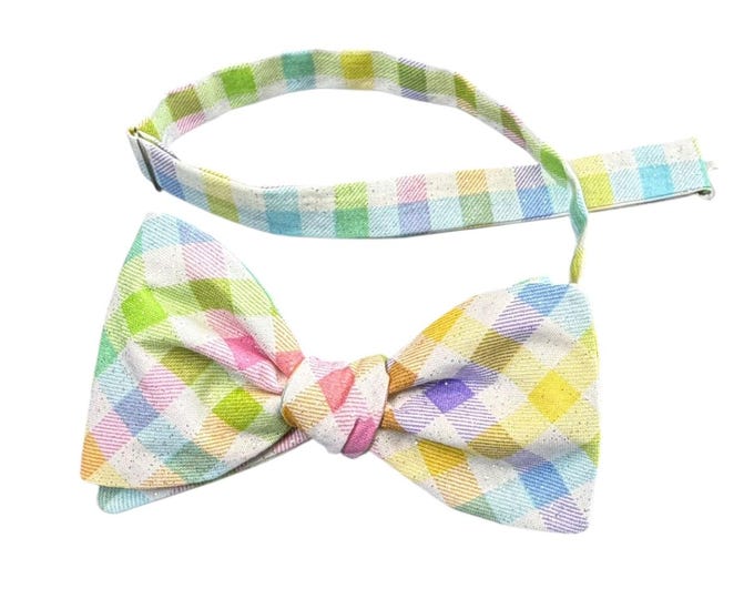 Men's Pastel Plaid Bow Tie – Spring Easter Iridescent Cotton, USA Made