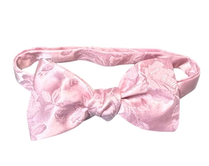Pink Floral Rose Jacquard Bow Tie – Satin Self-Tie or Pretied Wedding Accessory