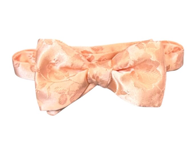 Peach Floral Rose Jacquard Bow Tie – Satin Self-Tie or Pretied Wedding Accessory