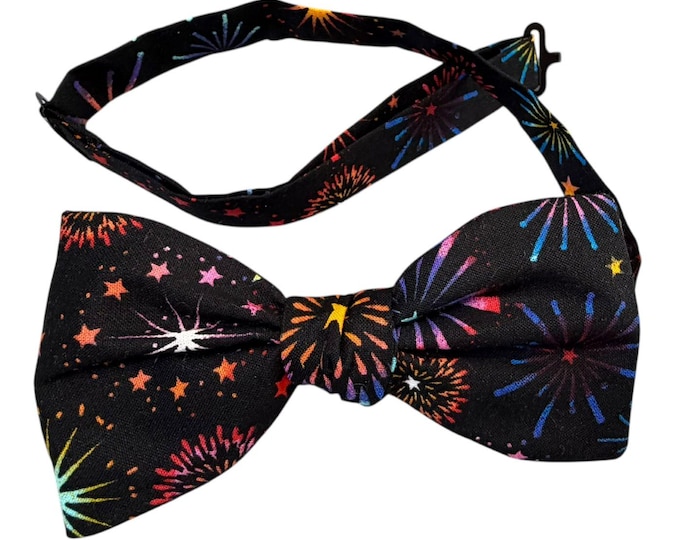 Handmade Pretied Bow Tie - Multi Colored Fireworks - Adult Men's Sizing - Crafted in the USA