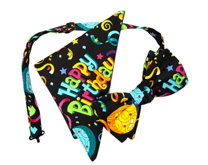 Birthday Bow Tie & Pocket Square Set – Handcrafted Cotton