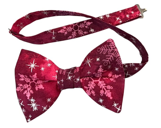 Handmade Pre-Tied Bow Tie -  Burgundy Snowflakes - Adult Men's Sizing - Crafted in the USA