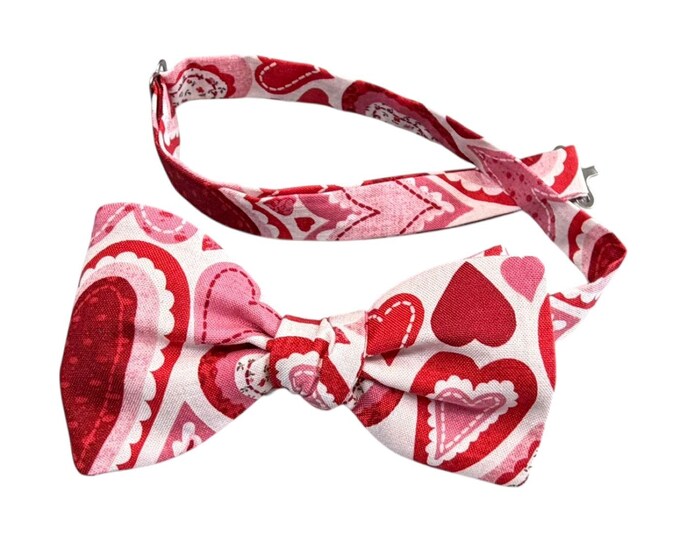 Red and Pink Hearts Valentine's Bow Tie – Men's Pretied, Crafted in USA