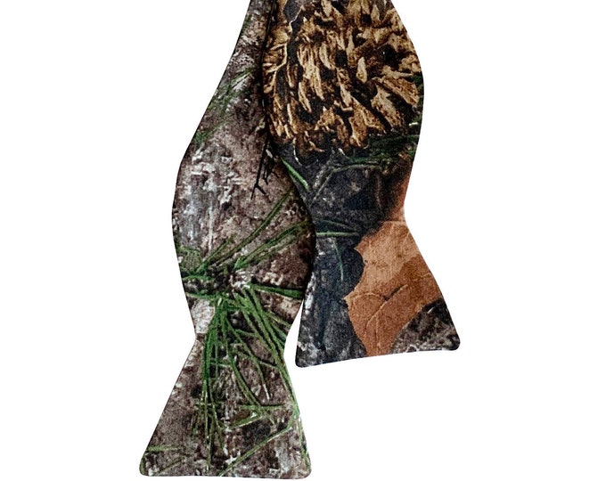 Handmade Self-tie Bow Tie - Timber and Pine Camouflage Design - Adult Men's and Boys Sizing - Crafted in the USA