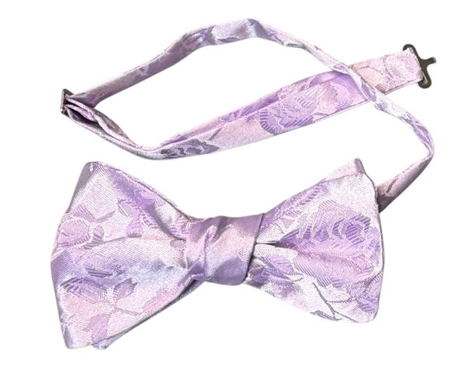 Pretied Bow Tie - Lavender Rose Embosed Satin Brocade - Adult Mens Sizing - Handcrafted in the USA