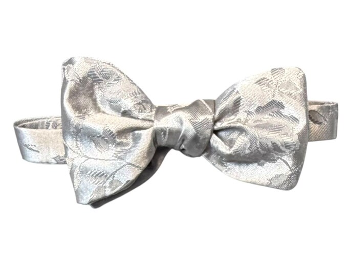 Silver Grey Floral Rose Jacquard Bow Tie – Satin Self-Tie or Pretied Wedding Accessory