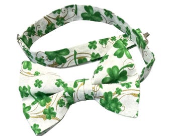 St. Patrick's Day Bow Tie - Shamrock Clover, Gold Swirls