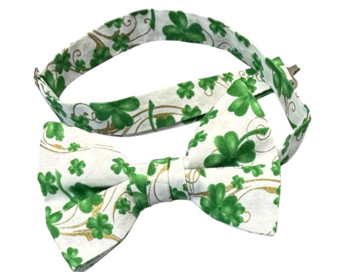 St. Patrick's Day Bow Tie - Shamrock Clover, Gold Swirls