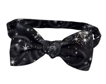 Black Silver Stars Bow Tie – Self-tie or Pretied, Men's Sizing, USA Made