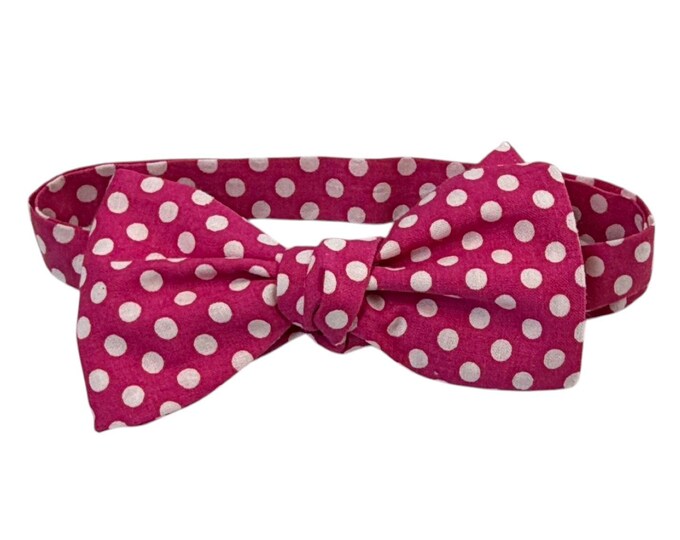 Hot Pink Polka Dot Cotton Bow Tie – Self-tie, Pretied, Adult Men's Sizing – USA Crafted