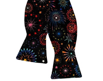 Self-Tie Bow Tie - Fire Work Celebration - Adult Men's & Boy's Sizing - Handcrafted in the USA