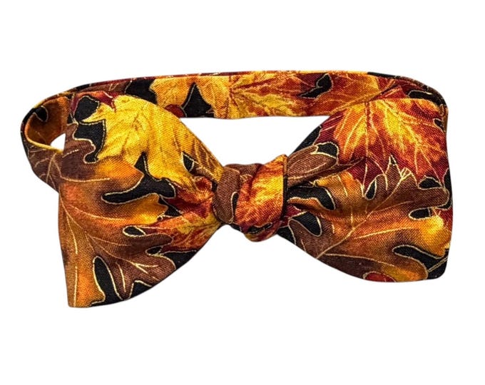 Golden Autumn Leaves Bow Tie: Handmade Cotton Self-Tie or Pretied