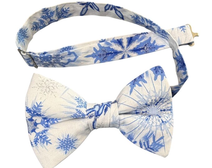 Snowflake Handmade Pretied Bow Tie - Christmas Blue - Cotton - Adult Men's Sizing - Crafted in the USA
