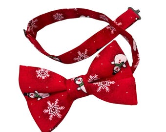 Handmade Pre-tied Bow Tie - Red Snowmen Holiday - Adult Men's Sizing - Crafted in the USA