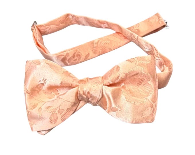 Pretied Peach Rose Brocade Bow Tie – Adjustable Satin Jacquard Neckwear