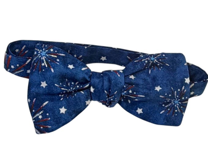 Patriotic Self-tie or Pretied Bow Tie - Fireworks Red White and Blue - Cotton - Adult Men's Sizing