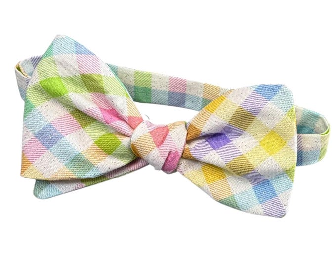 Easter Pastel Plaid Bow Tie – Self-Tie or Pretied Butterfly Knot, Men's Sizing