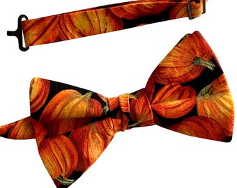 Handmade Pumpkin Patch Bow Tie: Festive Orange Cotton, Adult Size