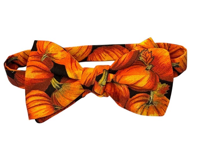Men's Pumpkin Patch Cotton Bow Tie – Self-tie or Pretied, Handcrafted Fall Accessory