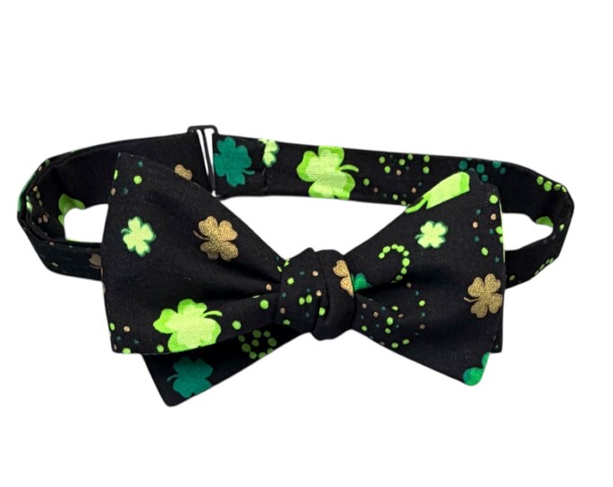 Handmade Pretied Bow Tie - Green Shamrocks - Cotton - Adult Men's Sizing - Crafted in the USA