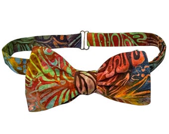 Handcrafted Hawaiian Floral Bow Tie – Cotton Batik, Self-Tie or Pretied (Adult Mens)