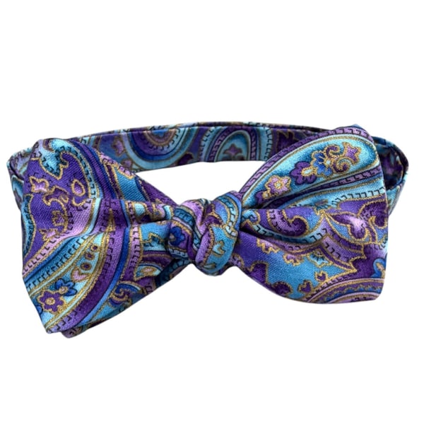 Emperor Purple Paisley Cotton Bow Tie – Self-Tie or Pretied Wedding Prom Neckwear