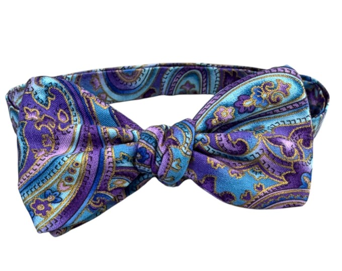 Emperor Purple Paisley Cotton Bow Tie – Self-Tie or Pretied Wedding Prom Neckwear