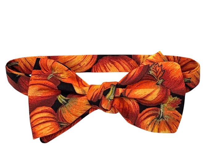 Men's Pumpkin Patch Cotton Bow Tie – Self-tie or Pretied, Handcrafted Fall Accessory