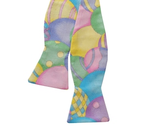Easter Egg Bow Tie - Pastel Spring, Metallic Cotton, Men's Self-Tie