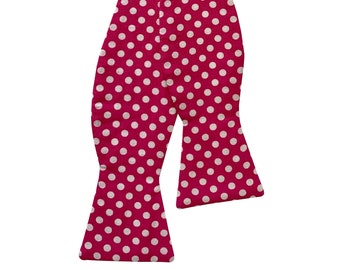 Self-tie Bow Tie - Hot Pink Polka Dot - Cotton - Adult Men's Sizing - Handcrafted in the USA