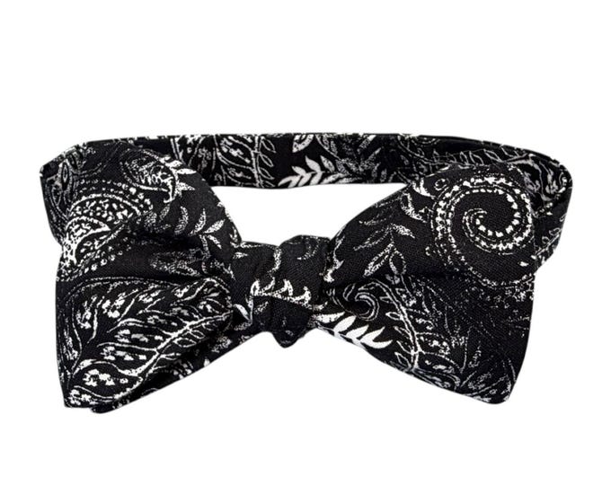 Self-tie or Pretied Bow Tie - Vintage Black Paisley - Cotton - Men's Sizing - Crafted in the USA