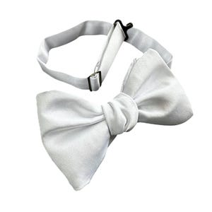 Boy&#39;s Bow Tie Pretied and Adjustable - White Premium Polyester Satin - Boys and Youth/Men&#39;s Sizing - Handcrafted in the USA