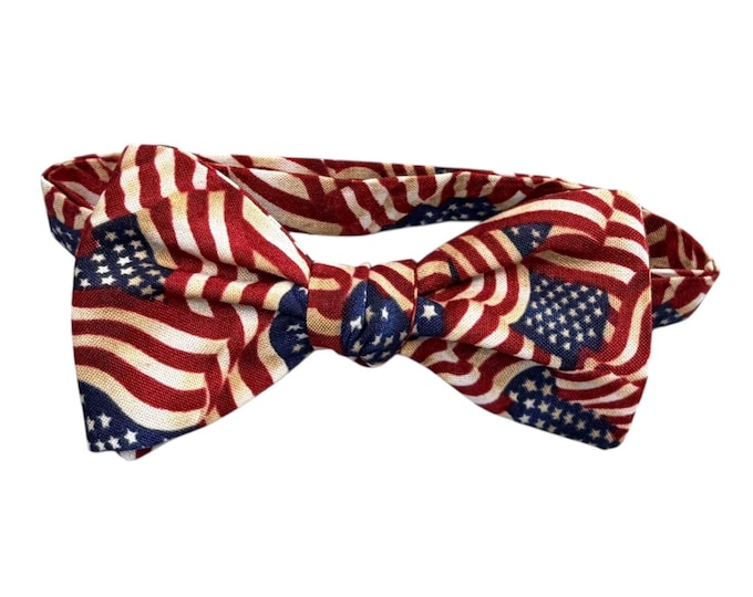 Patriotic Flag Cotton Bow Tie – Self-Tie or Pretied, Men's Sizing, USA Made