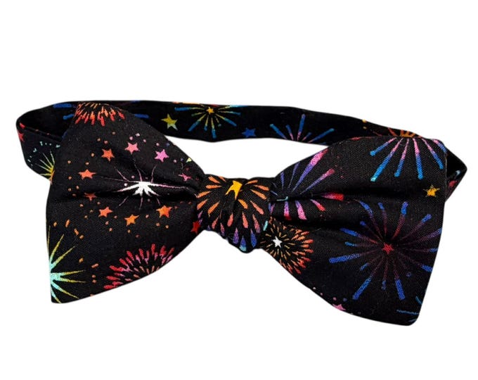 Self-tie or Pretied Bow Tie - Fire Work Celebration - Adult Men's Sizing - Handcrafted in the USA