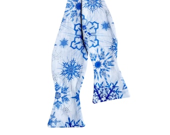Holiday Self-tie Bow Tie - Blue Snowflakes Sparkles - Adult Men's Sizing - Handcrafted in the USA
