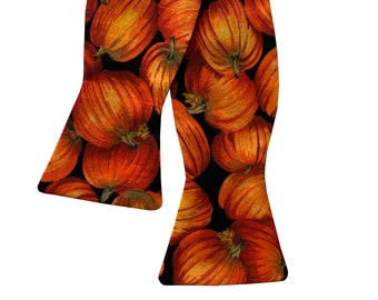 Handmade Self-tie Bow Tie - Orange Pumpkin Patch Design - Cotton Bow Tie - Adult Men's Sizing - Crafted in the USA