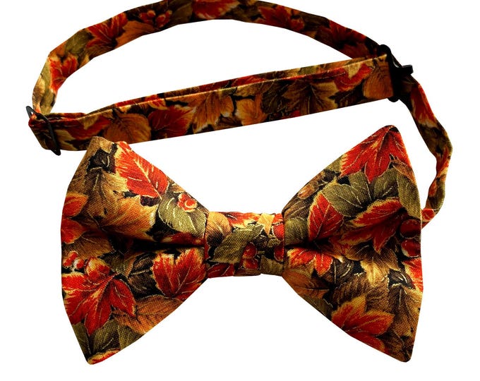 Autumn Leaves Bow Tie: Handmade Cotton Men's Tie, Harvest Design