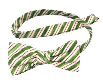 Handmade Holiday Bow Tie - Candy Cane Stripe, USA Crafted