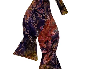 Hawaiian Self-tie Bow Tie - Jewel Floral - Cotton Batik - Adult Men's Sizing - Handcrafted in the USA