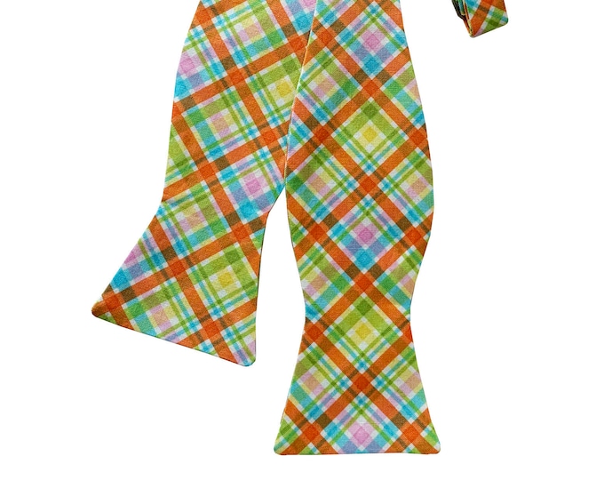 Easter Self-Tie Bow Tie - Multi-colored Spring Celebration of Holiday Easter Plaid -Adult Men's & Boy's Sizing