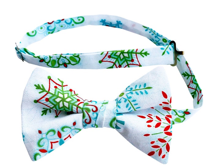 Handmade Holiday Snowflake Bow Tie – Men's Cotton Pre-tied, USA Crafted