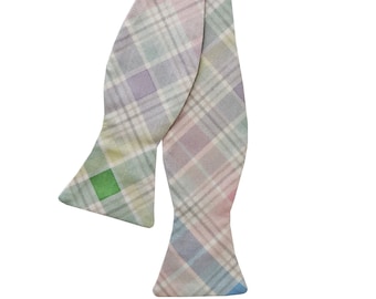 Spring Self-Tie Bow Tie - Easter Pastel Plaid -Adult Men's Sizing - Handcrafted in the USA