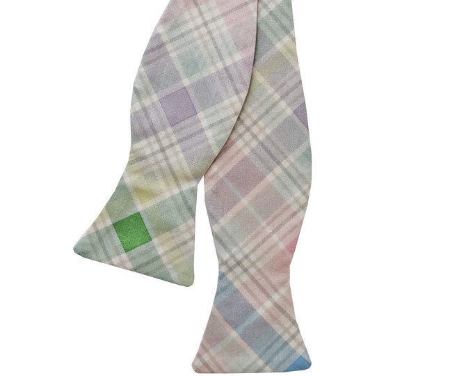 Easter Self-Tie Bow Tie - Multi-colored Spring Celebration of Holiday Pastel Plaid -Adult Men's & Boy's Sizing