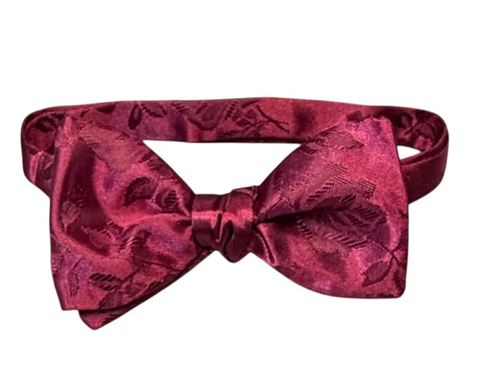 Burgundy Floral Rose Jacquard Bow Tie – Satin Self-Tie or Pretied Wedding Accessory