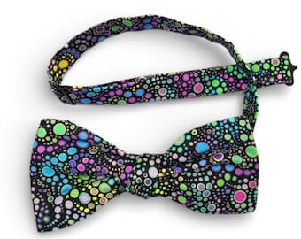 Handmade Pre-tied Mardi Gras Bow Tie - Dotted Multi-Colored - Adult Men's Sizing - Crafted in the USA