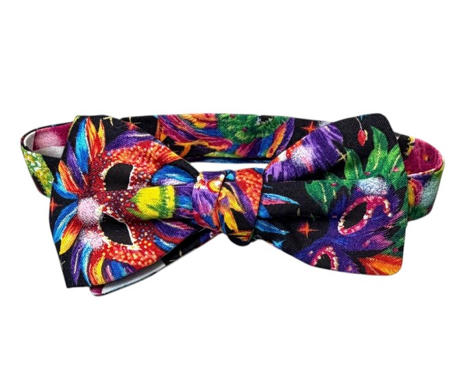 Mardi Gras Masquerade Mask Bow Tie – Self-Tie or Pretied Cotton, Men's Sizing, USA Crafted