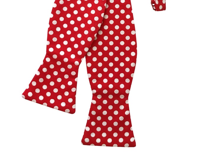 Handmade Self-Tie Bow Tie - Red with White Polka Dot Design - Adult Men's and Boys Sizing - Crafted in the USA -208.860.0879